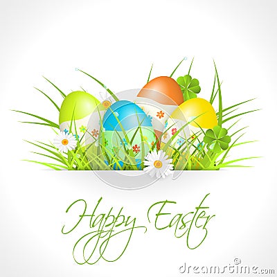 Easter eggs in green grass Vector Illustration