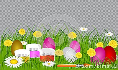 Easter eggs on the green grass. Vector Illustration