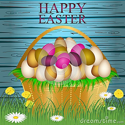 Easter eggs on the green grass. Vector Illustration