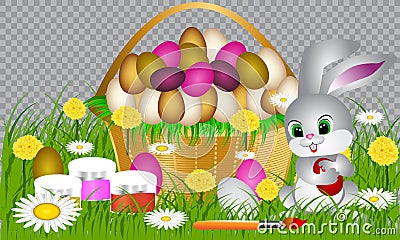 Easter eggs on the green grass. Vector Illustration