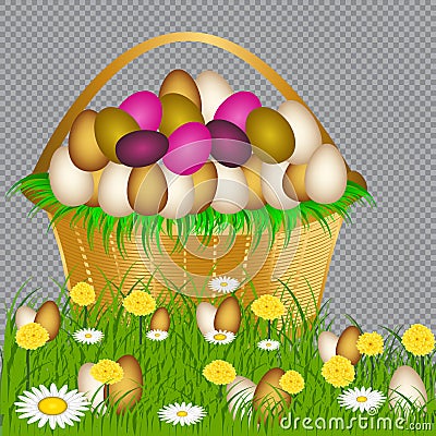 Easter eggs on the green grass. Vector Illustration