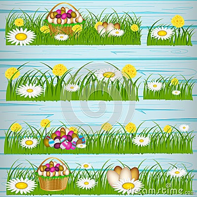 Easter eggs on the green grass. Vector Illustration