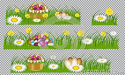 Easter eggs on the green grass. Vector Illustration