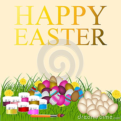 Easter eggs on the green grass. Vector Illustration