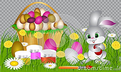 Easter eggs on the green grass. Vector Illustration