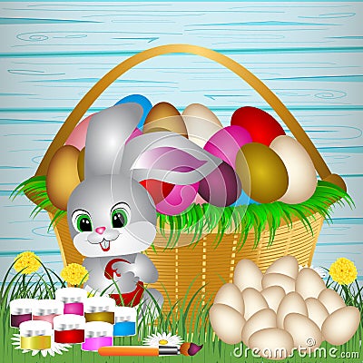 Easter eggs on the green grass. Vector Illustration