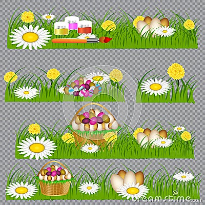 Easter eggs on the green grass. Vector Illustration