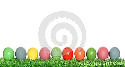 Easter eggs in green grass Spring holidays banner Stock Photo