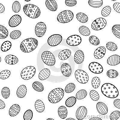Easter eggs Hand drawn decorative elements in vector for coloring book. Black and white decorative seamless pattern Vector Illustration