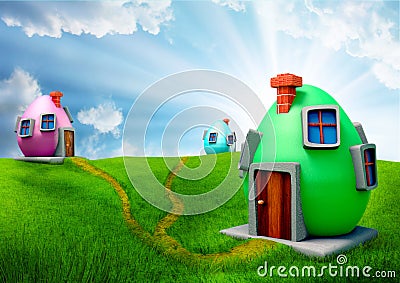 Easter Eggs houses Stock Photo