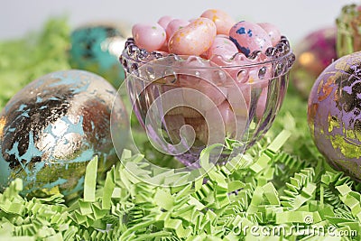 Easter Eggs and Jelly Beans Stock Photo