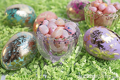 Easter Eggs and Jelly Beans Stock Photo