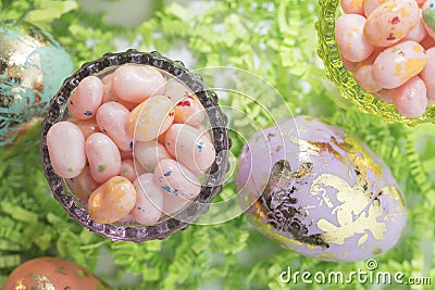 Easter Eggs and Jelly Beans Stock Photo