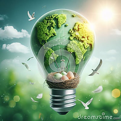 Easter eggs in a light bulb on nature background. Eco concept Stock Photo