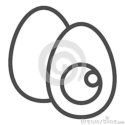 Easter Eggs line icon. Cutted half egg silhouette with a yolk outline style pictogram on white background. Happy spring Vector Illustration