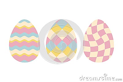 Easter eggs Ñlipart collection in 1970 retro style. Perfect for stickers, cards, print. Isolated vector illustration Vector Illustration