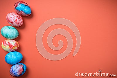 Easter eggs on a Living Coral background Stock Photo