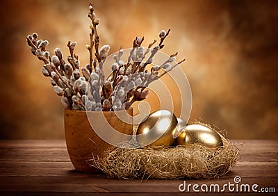 Easter eggs in the nest Stock Photo