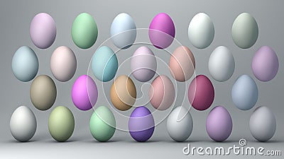 Easter eggs painted in many different colors 3D illustration background Cartoon Illustration