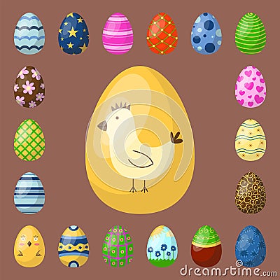 Easter eggs painted with spring pattern multi colored organic food Vector Illustration