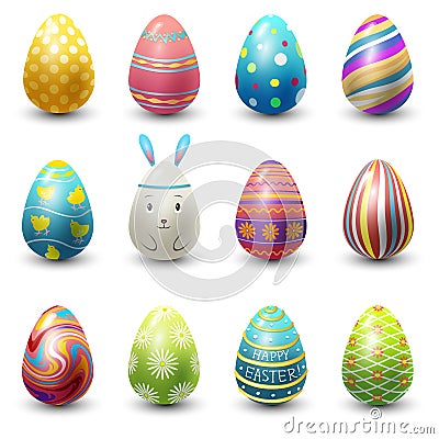 Easter eggs painted with spring vector illustration on white Vector Illustration