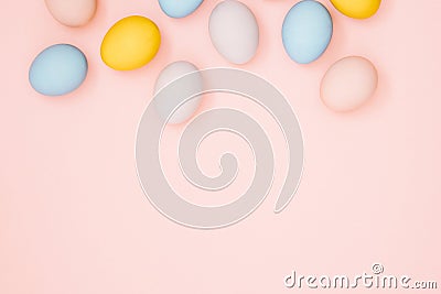 Easter eggs, pastel colors, top view. Flat lay, Easter background design Stock Photo