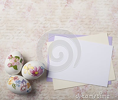 Easter eggs card with caligraphy fonts Stock Photo