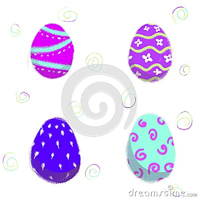 Easter eggs purple composition hand drawn digital. Set of Easter egg with different texture on a white background.Spring holiday Stock Photo