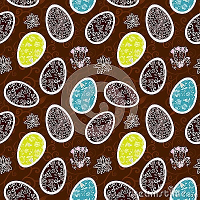 Easter eggs seamless chocolate pattern Vector Illustration