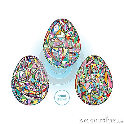 Easter eggs set background. Hand drawn abstract holidays illustration. Cartoon Illustration