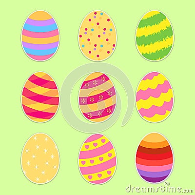 Easter Eggs Set. Flat Style. Vector Vector Illustration