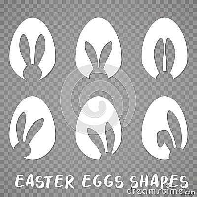 Easter eggs shapes with bunny ears silhouette - set Vector Illustration