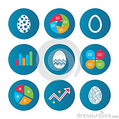 Easter eggs signs. Circles and floral patterns. Vector Illustration