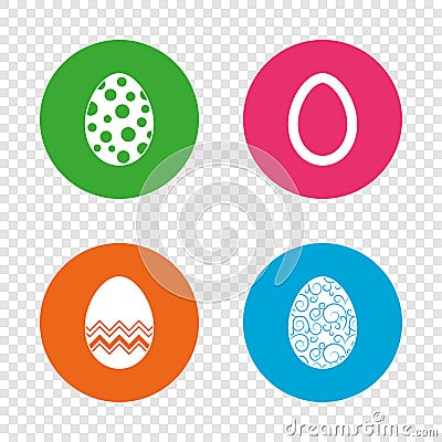 Easter eggs signs. Circles and floral patterns. Vector Illustration