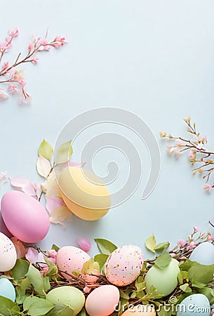 Easter eggs and spring decor. AI Stock Photo
