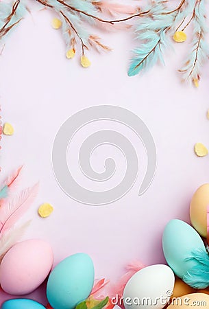 Easter eggs and spring decor. AI Stock Photo