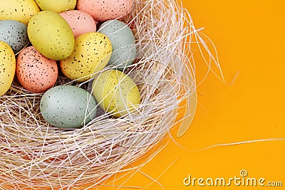 Easter Eggs in Straw Stock Photo