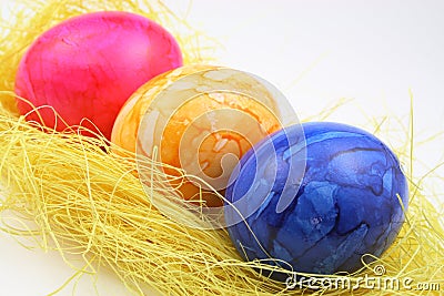 Easter eggs on straw Stock Photo