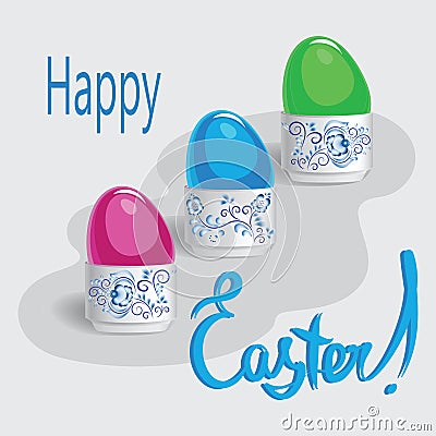 Easter eggs. Tableware Gzhel. Vector Illustration