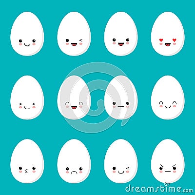 Easter eggs template design for greeting and invitation cards. Kawaii style Vector Illustration