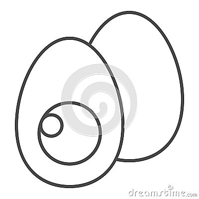 Easter Eggs thin line icon. Cutted half egg silhouette with a yolk outline style pictogram on white background. Happy Vector Illustration