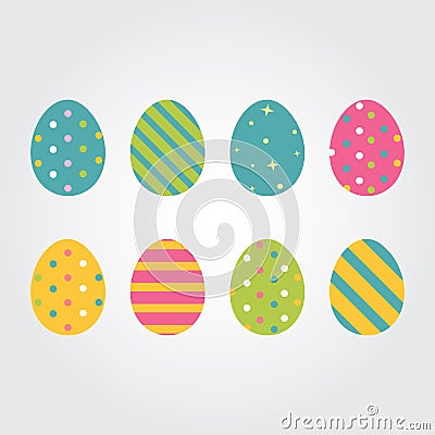 Easter eggs Vector illustration icons flat style for greeting card decoration. Colorful Easter eggs for Easter holidays design iso Vector Illustration