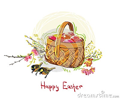 Easter eggs vector paint style design flower colorful basket Stock Photo