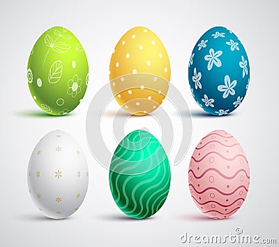 Easter eggs vector set with colors and patterns. Colorful eggs isolated Vector Illustration