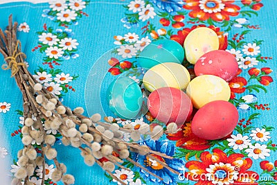 Easter eggs with a willow Stock Photo