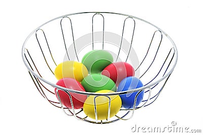 Easter Eggs in Wire Bowl Stock Photo