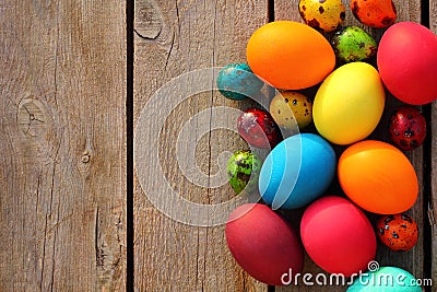 Easter eggs on wooden table Stock Photo