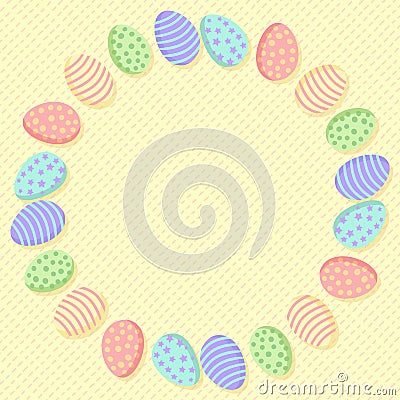 Easter eggs wreath ornament. Isolated Ostara decoration Vector Illustration