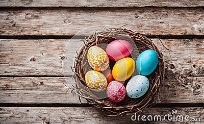 Easter elegance: Still life with vibrant eggs Stock Photo