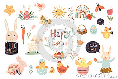Easter elements collection with cute seasonal design Vector Illustration